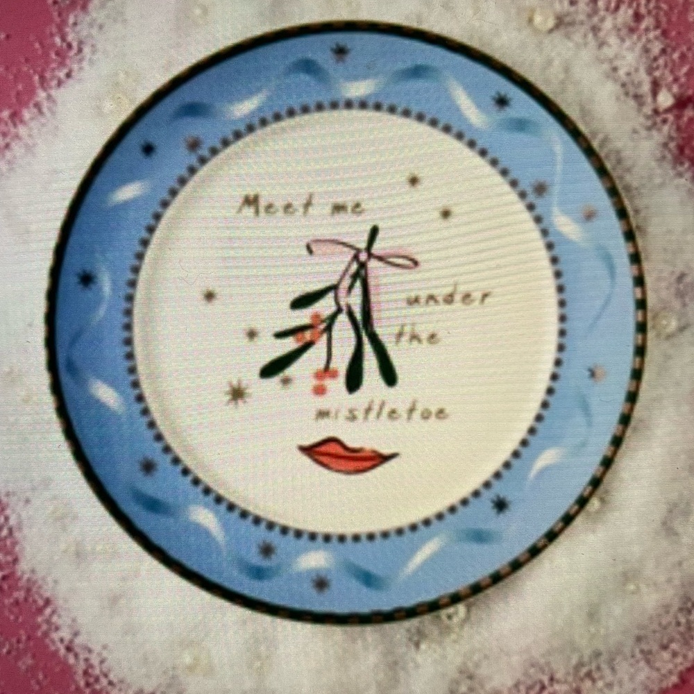 ❤️ ANTHROPOLOGIE CAROLINE MISTLETOE STONEWARE HOLIDAY DESSERT PLATE NEW